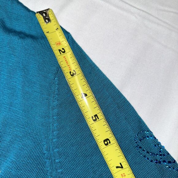 Christian Audigier Silk Blend Turquoise Sweater Gold Accent Sz Sm Rare Art Wow - Picture 12 of 15